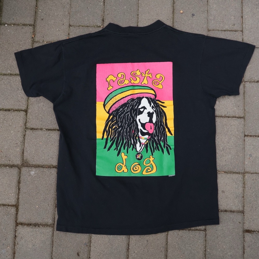 Vintage Big Dogs Rasta Dog Single Stitch Made In USA Bob Marley Parody Large
